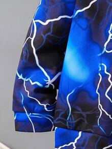 SHEIN 2 件青少年男孩休闲街头时尚夜光连帽衫和运动裤套装，适合通勤、上学、日常休闲装、运动、秋冬 - 藍色 - 查看 5