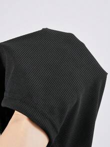 SHEIN 女童休闲长袖T恤和百褶裙套装，黑色罗纹上衣和棕色格子裙，适合散步、购物、旅行和郊游，可搭配背心、夹克、外套 - 黑色 - 查看 8