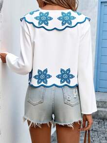 Vivid Eden Blouse décontractée à manches évasées avec nœud et imprimé floral pour femmes, hauts bohèmes, hauts d'été pour femmes, top blanc et bleu, hauts d'été bohèmes, automne pour femmes, Halloween, sortie - Beige - Voir 5