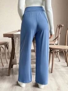 SHEIN Maternity Casual Solid Color Adjustable Waist Activewear - Dusty Blue - View 2