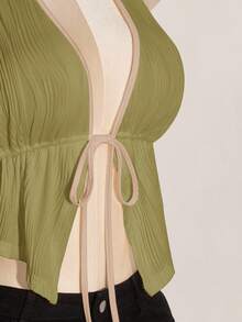 SHEIN ICON Blusa de punto negra con lazo en el cuello y espalda descubierta, talla grande, con tirantes con lazo delantero, top básico de cuello de halter estilo Y2K