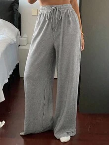 DAZY Women's Loose Fit Striped Pajama Bottoms Fall,Winter - Grey - View 1