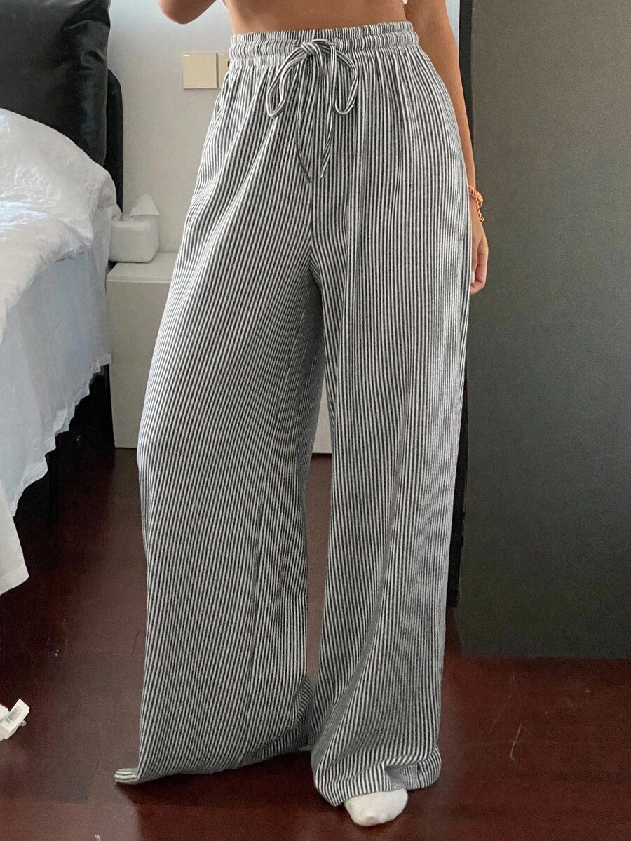 DAZY Women's Loose Fit Striped Pajama Bottoms Fall,Winter - Grey - View 1