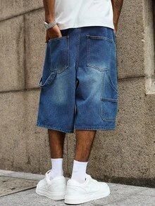 PAVTROS Herrshorts med fickor och streetstyle-mönster - Blå - Visa 2