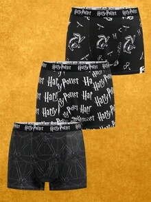 HARRY POTTER X SHEIN Quần đùi nam in chữ toàn thân mềm mại và thoải mái - màu đen - Xem 1