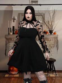 Whyspr Váy dạ hội Halloween Bat cỡ lớn cho nữ, có dây buộc, dự tiệc - màu đen - Xem 5