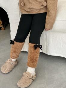 LMoss Kids Leggings casual in maglia di colore unito e morbido per ragazze giovani