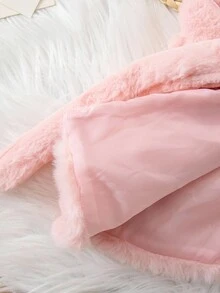 SHEIN 女婴粉色法兰绒无袖喇叭长款圆领可爱纯色设计秋冬外套