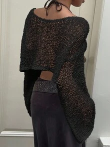 Sunnyshic Casual Versatile Vacation Style Solid Color Cropped Lightweight Off Shoulder Sweater