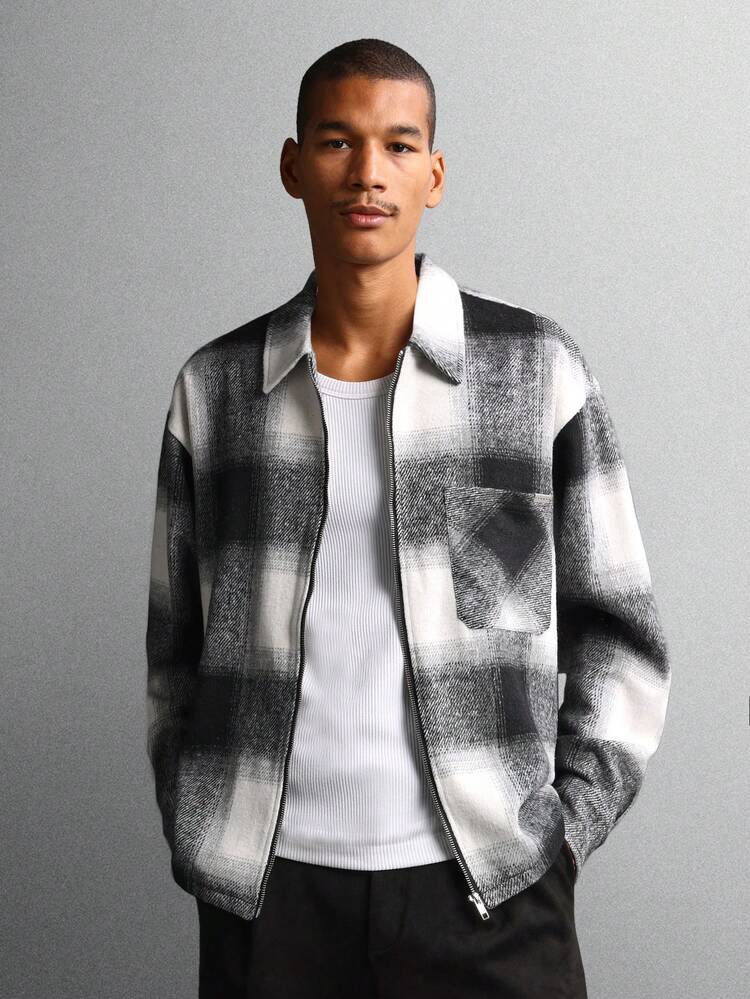 Casaco Shacket de lã com zíper frontal e xadrez Buffalo