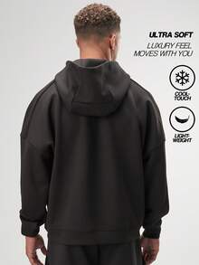 ARC Activewear Oversized Full Zip Hoodie Performance Top Gym Workout Jacket Pullover - Black - View 2