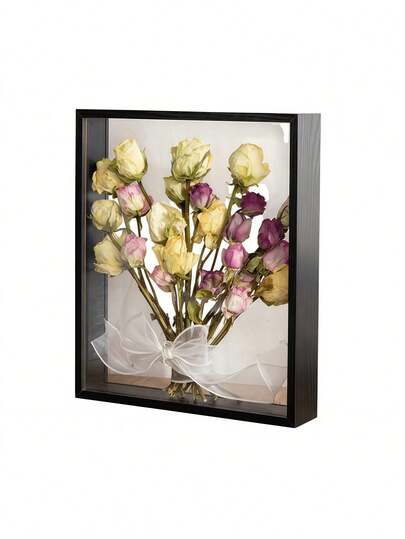 SHEIN 1pc 3D Hollow Acrylic Dry Flower Display Frame,Plastic Gift DIY Specimen Dried Flower Frame, Floating Display Stand For Desk Top, Wedding Holiday Gift