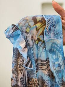 Bonvoyette Damen Mode Allover-Muster Lässig Kleid mit Schlitz-Saum und Langarm