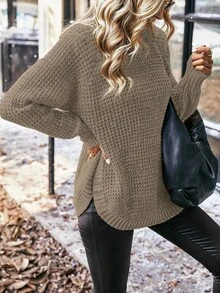 EMERY ROSE Áo len cổ lọ đan hỗn hợp thường ngày (Màu len ngẫu nhiên), Áo len cổ lọ thu/đông Áo len mùa thu Áo len nữ Áo len chui đầu - Lạc đà - Xem 3