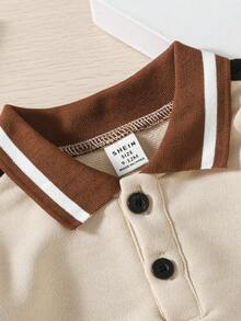 SHEIN Camisa polo de manga larga con estampado de unicornio y caballo, de bloques de color y parches, informal y colegial, para niños pequeños, otoño/invierno