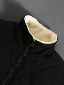 PAVTROS 男士休闲绗缝拉链抓绒外套，冬季男士保暖外套，Y2K风格拉链外套，街头风外套，Y2K风格拉链男士绗缝拉链外套，街头风拉链外套 - 黑色 - 查看 7