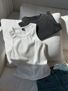 Comfortcana Versatile Women Black And White Sleeveless Tank Top Rib-Knit Round Neck Regular Fit Casual Style Ribbed Tank Tops Cotton Tank Tops Basic Tops Plain Tops