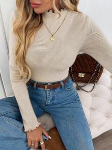 SHEIN LUNE 3 chiếc áo len dệt kim tay dài thoải mái, màu trơn, viền lượn sóng, áo cơ bản cho mùa thu/đông, phong cách đồng quê cho nữ, phong cách đồng quê cho nữ - Nhiều màu - Xem 5