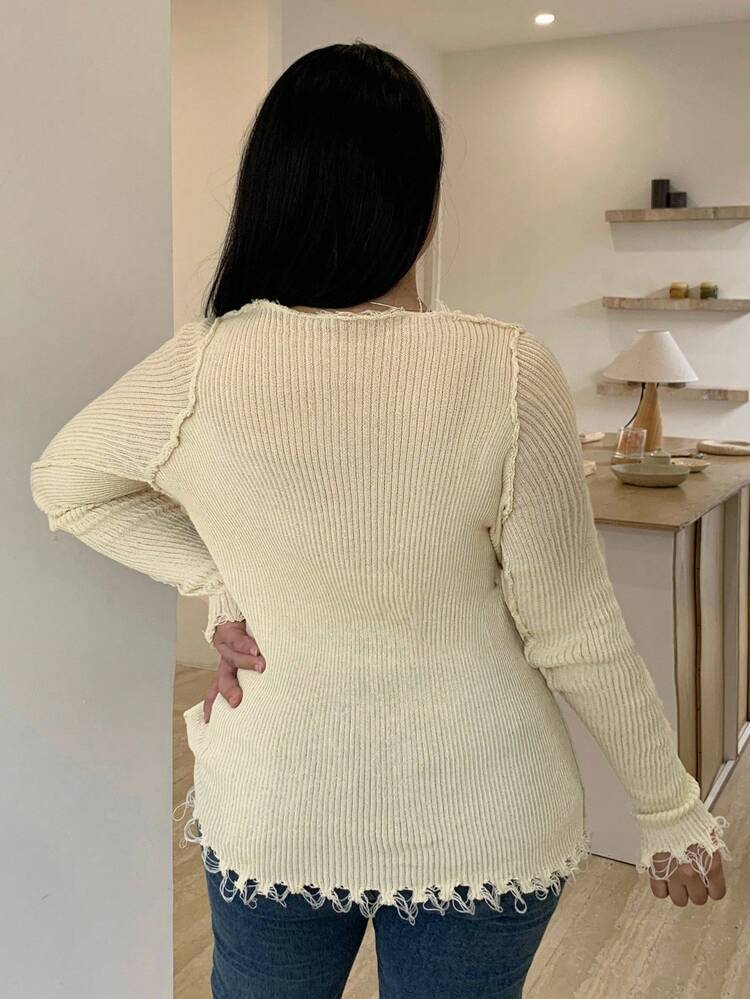Dazy Plus V-Neck Patchwork Fringe Slim Fit Long Sleeve Solid Plus Size Women Cardigan, Spring/Autumn