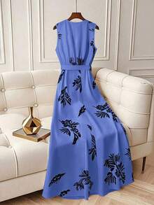 Franclia Women's Printed Dress Deep V-Neck Cinched Waist Dress