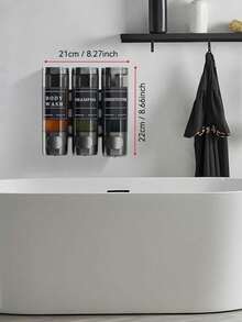 SHEIN 香皂浴室淋浴，室内液体皂、乳液和凝胶分配器，壁挂式无孔，透明棕色带标签锁，适用于浴室、淋浴、厨房，黑色、深灰色，两瓶装、三瓶装，300毫升/瓶，洗发水和沐浴露盒，壁挂式无孔皂液器，酒店洗手液按压瓶返校