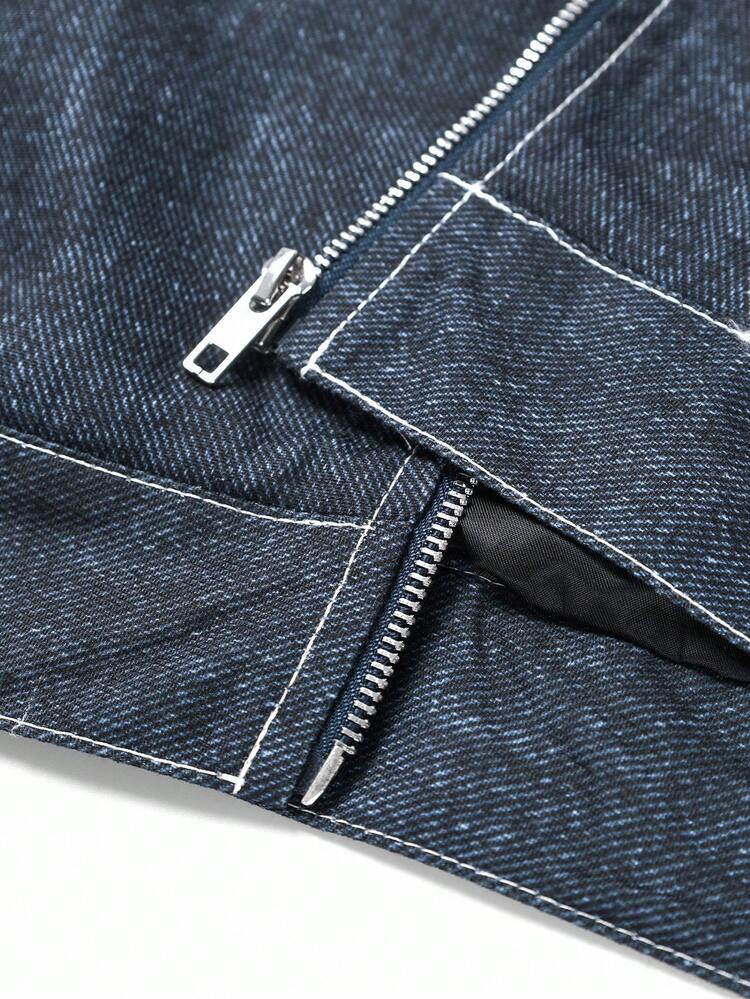 Manfinity EMRG Chaqueta casual con cierre de cremallera de manga larga, estilo de calle para hombres, otoño - Azul - Añade 5