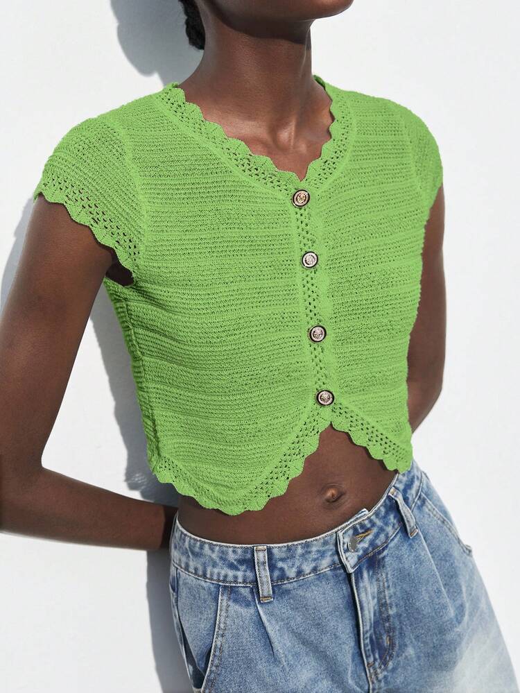 SHEIN Maija 2025 Autumn/Winter Green Lace Trim Front Button Up Cardigan, Knitted Sweater Top, Urban Chic For Commute, Party, Wedding Guest, Vintage Inspired Outerwear