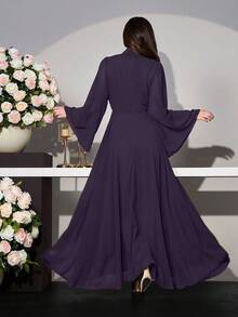 Modelyn 女式纯色喇叭袖收腰连衣裙 - 紫色 - 查看 2
