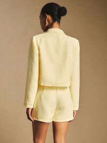 Poéselle 女士优雅通勤纯色夹克和裙子套装 - 黃色 - 查看 3