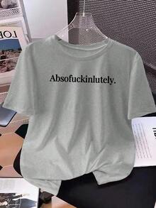 INAWLY Plus Letter Graphic Drop Shoulder Tee Graphic Tees Women Tops - Grey - View 1