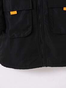 SHEIN 男童休闲保暖连帽中长款派克大衣，加厚梭织防风外套，适合上学、花园、海滩、生日等场合，春、夏、秋、冬皆宜，男童长款外套，幼儿男童外套，男童冬季外套 - 黑色 - 查看 5