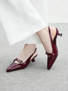 CUCCOO BIZCHIC Pointed Toe Kitten Heel Burgundy Women's Fashion Backless Low Heel Pumps, Versatile For Daily Wear And Commuting