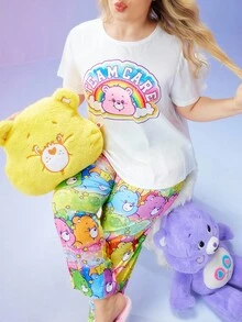 SweetSlumber X Carebears 大码夏季可爱卡通熊印花短袖上衣和裤子睡衣套装 - 彩色 - 查看 7