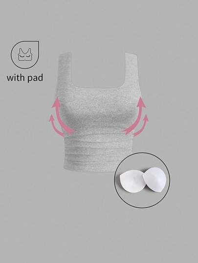 SHEIN Unity Casual Solid Color Fitted Tank Top With Chest Pads