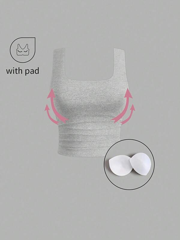 SHEIN Unity Göğüs Pedli Rahat Düz Renk Dar Tank Top