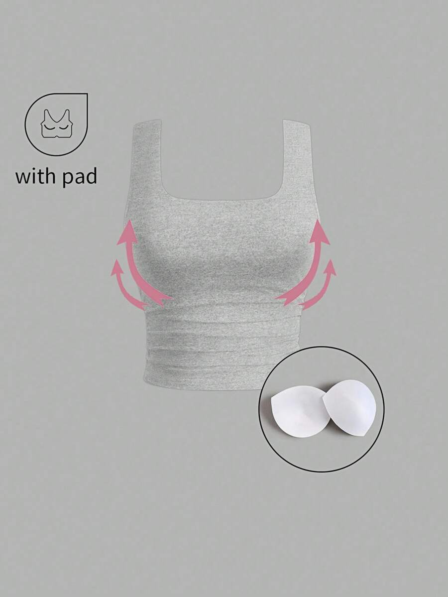 SHEIN Unity 带胸垫的休闲纯色修身背心 - 灰色 - 查看 1