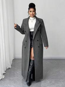 Maweii Premium Quality Tailored Waist Double-Sided Overcoat, Plus Size, Gray - Dark Grey - View 2