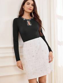 Miaspire Autumn And Winter Women's Warm TEE, Exquisite Hot Diamond Collar, Elegant Party Top, Versatile Black Top, Women's Wedding Guest Top, Fashionable Going Out TEE, Party TEE Rhinestone Top Long Sleeve Black Top Black Rhinestone Top Rhinestone Shirt Long Sleeve Rhinestone Top,Winter Tee,Prom Tee,Sparkly Top, Fall Clothes For Women,Lack Tee