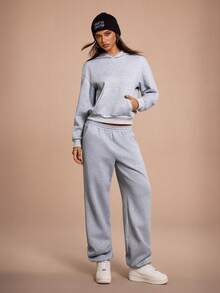 SHEIN Sports Women's Casual Hoodie & Sweatpants Set With Pockets - Grey - View 1