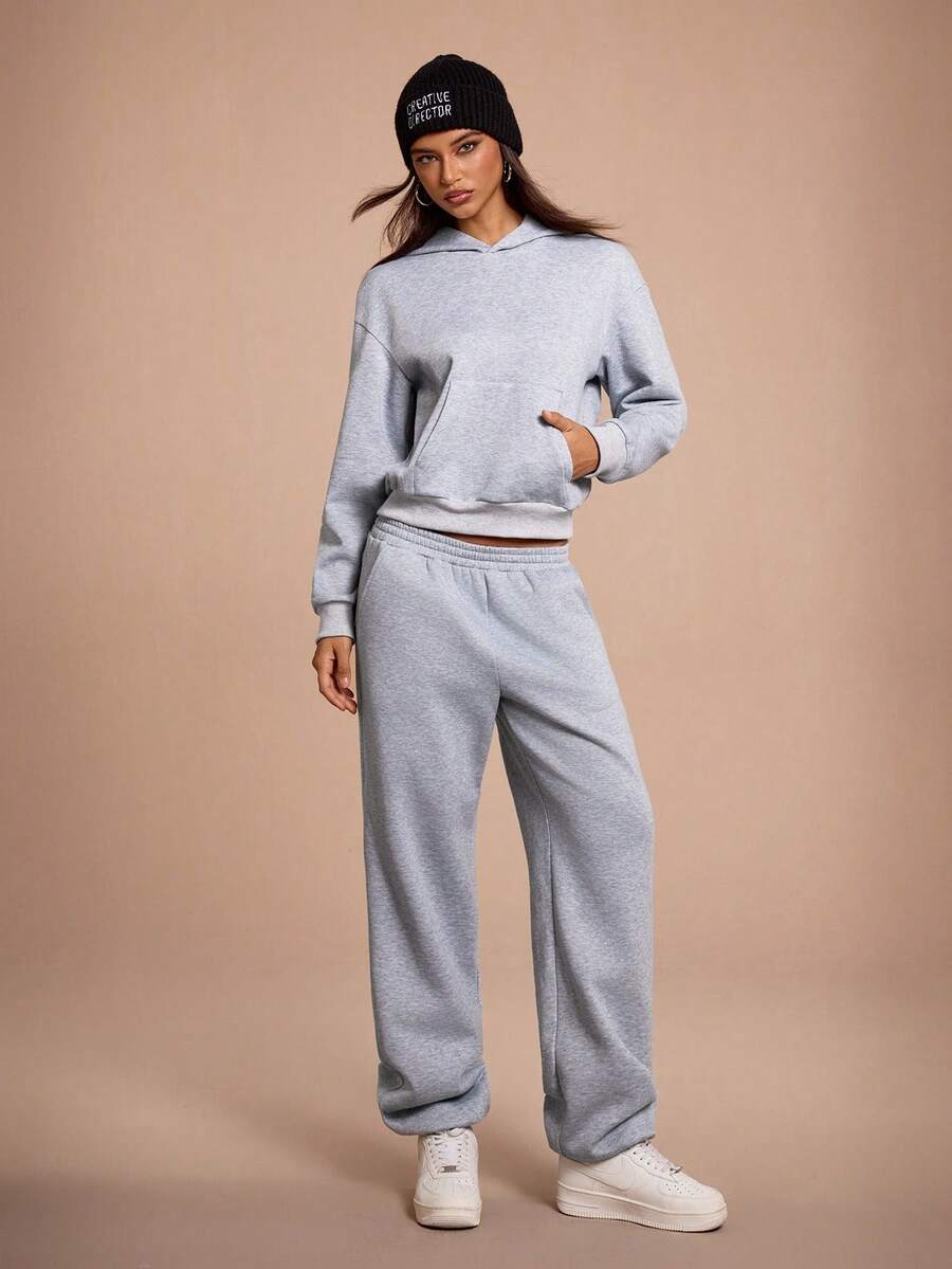 SHEIN Sports Women's Casual Hoodie & Sweatpants Set With Pockets - Grey - View 1