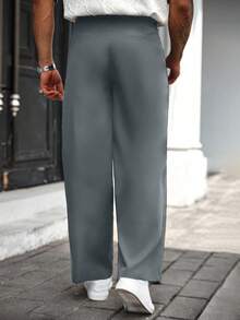 Manfinity CasualCool Plus Size Men's Solid Color Pleated Pocket Wide Leg Loose Casual Pants, For Fall