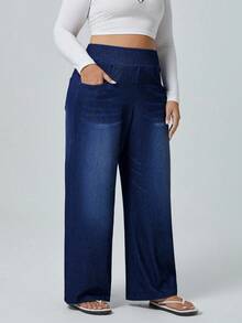 Flexra Plus Size High Stretch Knit Wide Leg Boyfriend Jeans - Dark Wash - View 4