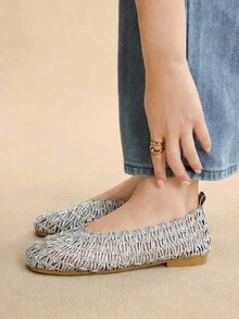 Rosivie Giày bệt khoét lỗ thêu dệt theo yêu cầu mới dành cho nữ, thời trang tối giản đa năng, phù hợp với mọi mùa và dịp, đi làm, đi nghỉ, phong cách Boho - Bạc - Xem 3