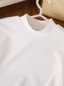 Vestido casual solto com decote alto e manga comprida, cor sólida, patchwork, babados e bainha