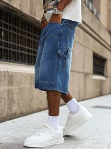 PAVTROS Herrshorts med fickor och streetstyle-mönster - Blå - Visa 5