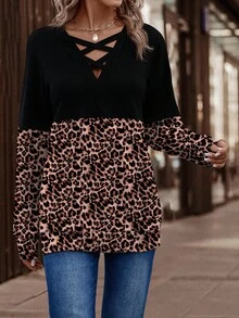 EMERY ROSE Women's Casual Leopard Print Pattern Long Sleeve Sweatshirt, Popular For Autumn/Winter - Multicolor - View 5