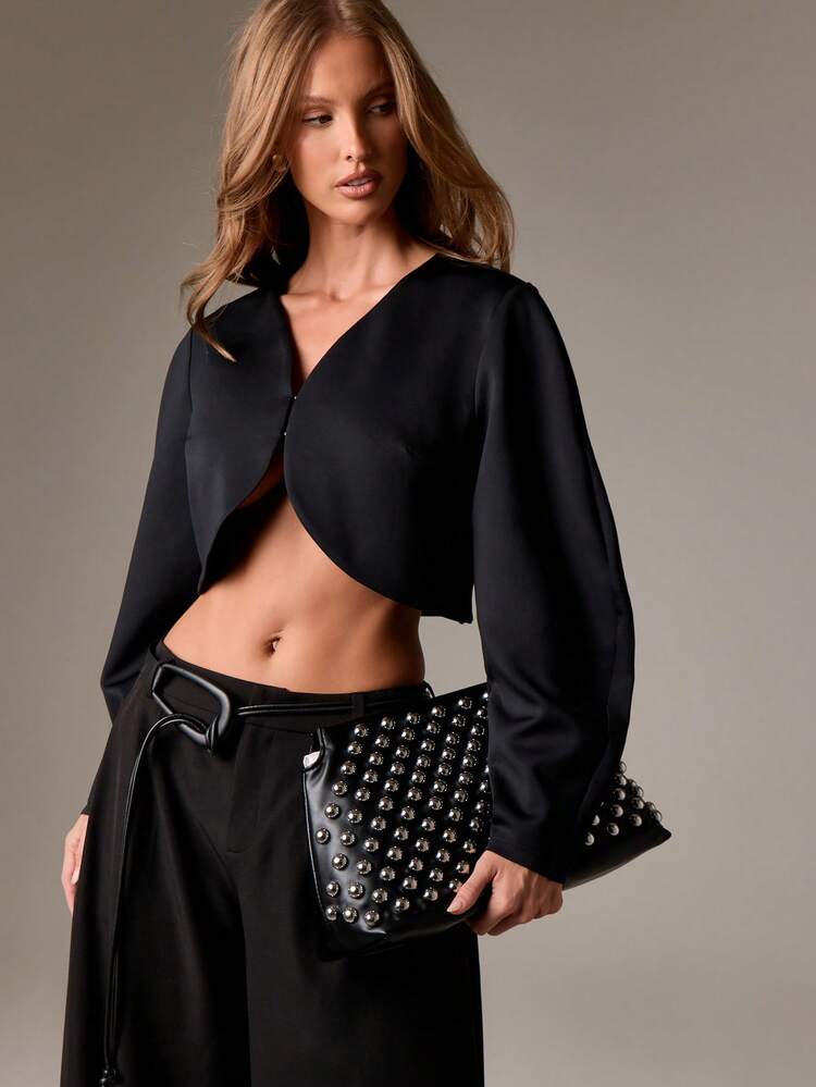 Structured Cropped Bolero Jacket With Long Sleeves