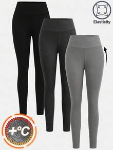 SHEIN Girlism 3pcs/Set Teen Girls' All-Match Leggings, Black, Gray, Apricot, Skinny Fit, Casual, Versatile Ankle Pants Fall Winter Tights Set Pants Pack Leggings Pack