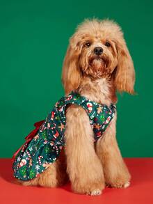 PETSIN Schleifenband Katzenkleidung, Weihnachts-Muster Teddy Kleid, Hundekleid, Haustier Prinzessin Kleid - Grün - Übersicht 4