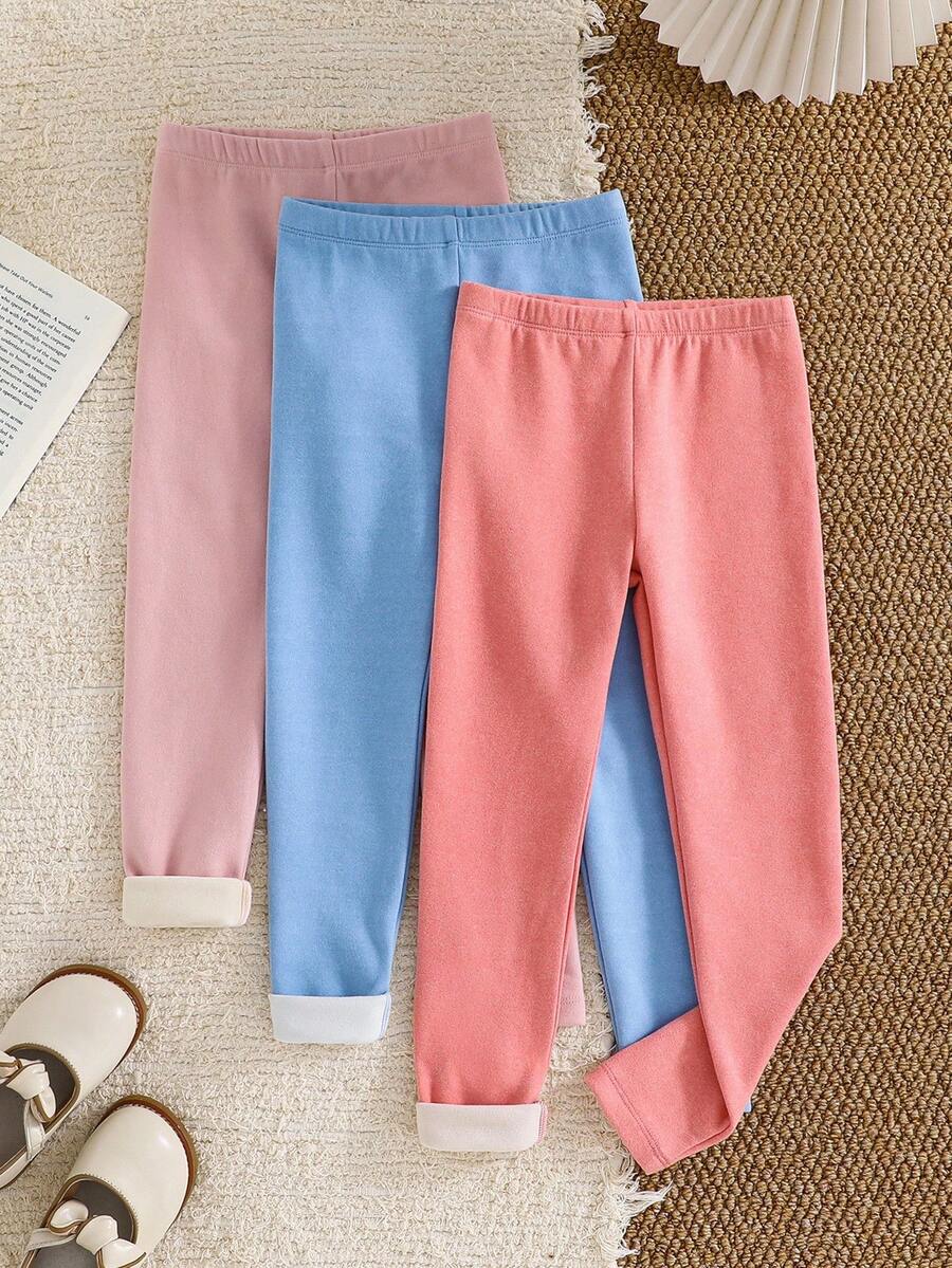 LMoss Kids 3pcs/Set Young Girl Solid Color Fitted Casual Leggings Fall Winter - Multicolor - View 1